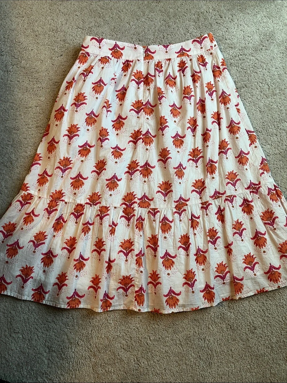 J. Crew Cream Midi Skirt with Pink & Orange Floral Motif